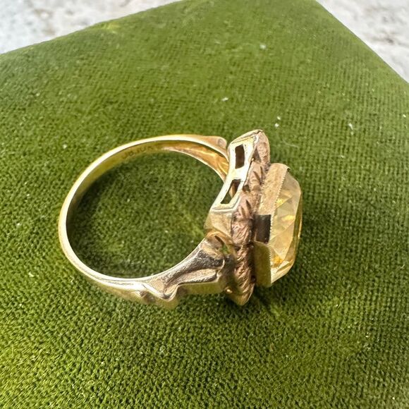 Vintage 1910-1920s 10k Mix Gold Citrine Ring - Picture 7 of 10